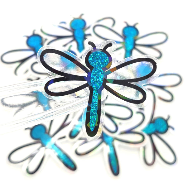 Turquoise Glitter Dragonfly Die-Cut Stickers, Bug Vinyl Decals, Journal Crafts