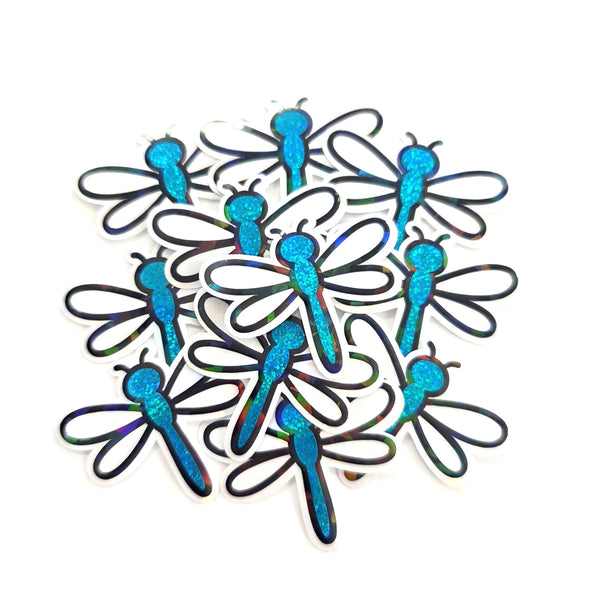 Turquoise Glitter Dragonfly Die-Cut Stickers, Bug Vinyl Decals, Journal Crafts