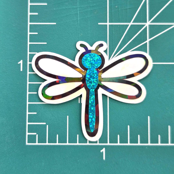 Turquoise Glitter Dragonfly Die-Cut Stickers, Bug Vinyl Decals, Journal Crafts