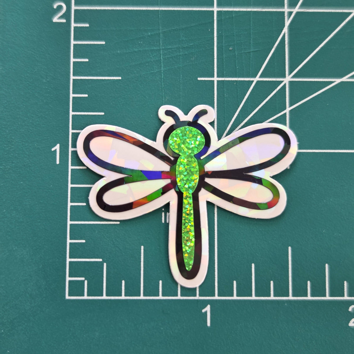 Green Glitter Dragonfly Die-Cut Stickers, Bug Vinyl Decals, Journal Crafts