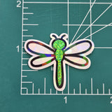 Green Glitter Dragonfly Die-Cut Stickers, Bug Vinyl Decals, Journal Crafts