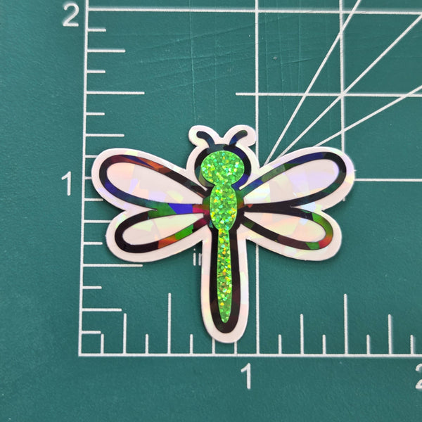 Green Glitter Dragonfly Die-Cut Stickers, Bug Vinyl Decals, Journal Crafts
