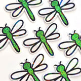 Green Glitter Dragonfly Die-Cut Stickers, Bug Vinyl Decals, Journal Crafts