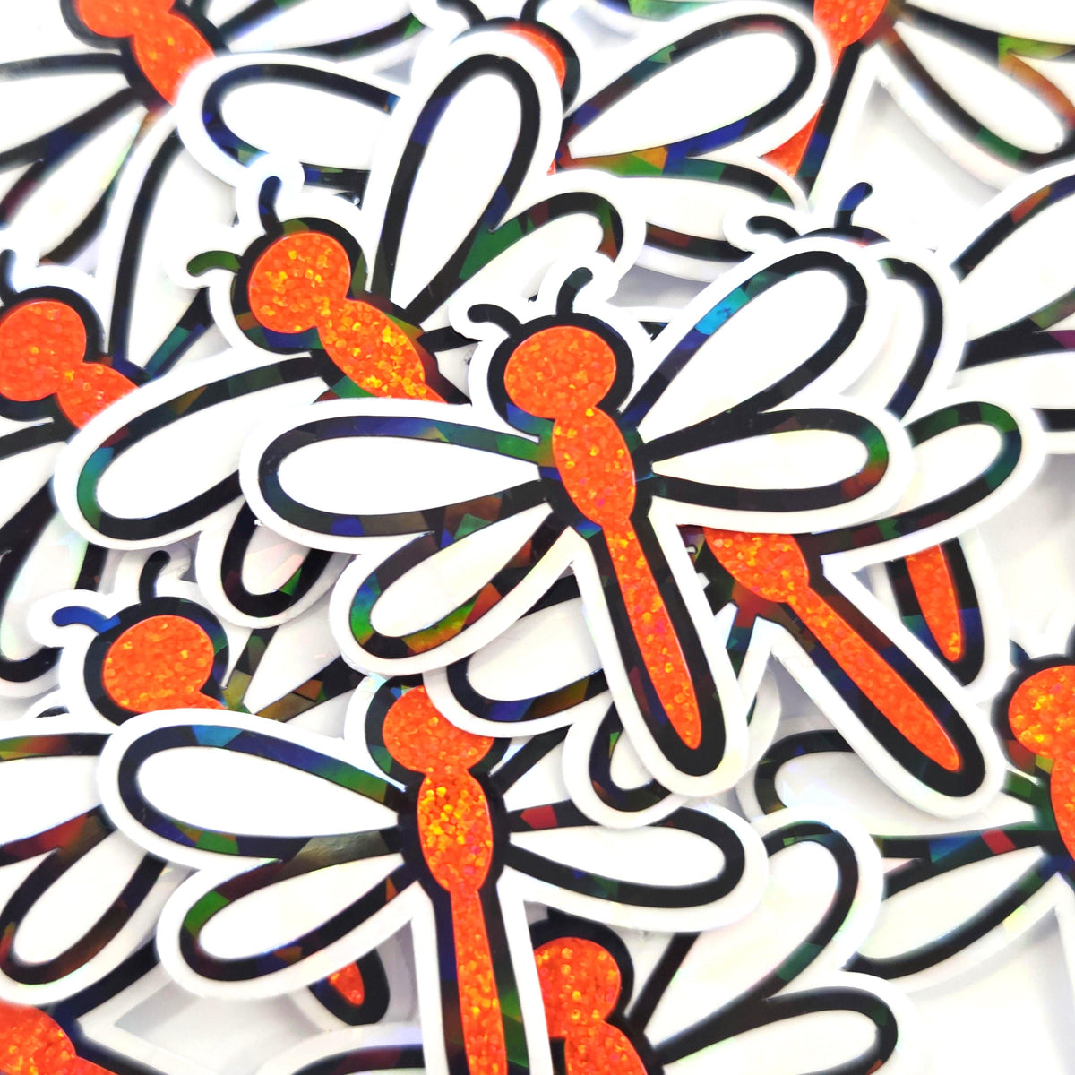 Orange Glitter Dragonfly Die-Cut Stickers, Bug Vinyl Decals, Journal Crafts