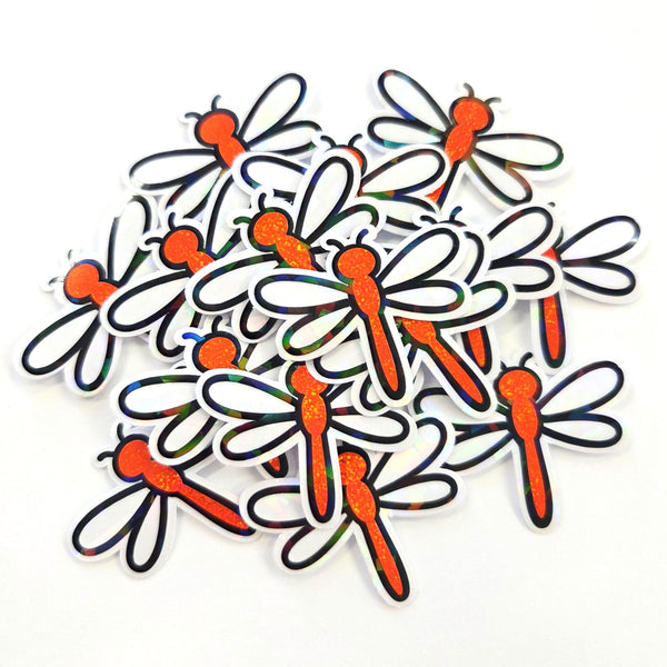 Orange Glitter Dragonfly Die-Cut Stickers, Bug Vinyl Decals, Journal Crafts