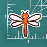 Orange Glitter Dragonfly Die-Cut Stickers, Bug Vinyl Decals, Journal Crafts