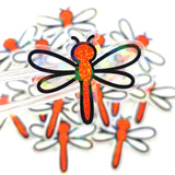 Orange Glitter Dragonfly Die-Cut Stickers, Bug Vinyl Decals, Journal Crafts