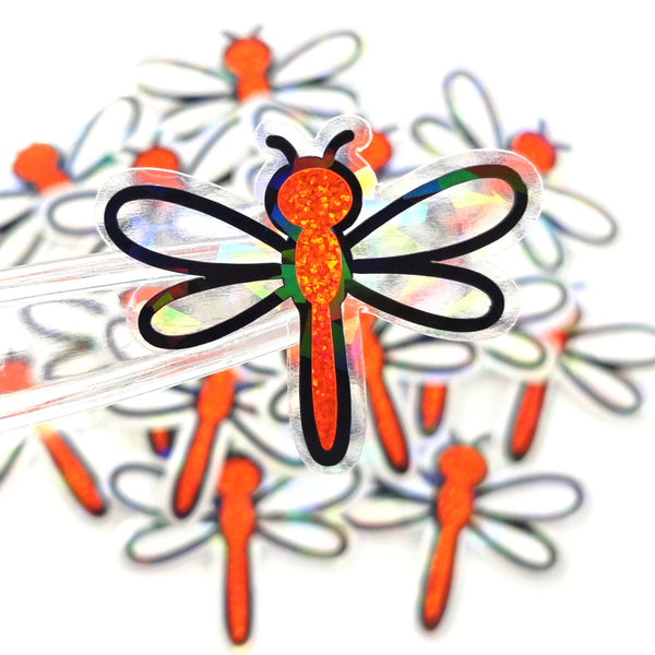 Orange Glitter Dragonfly Die-Cut Stickers, Bug Vinyl Decals, Journal Crafts