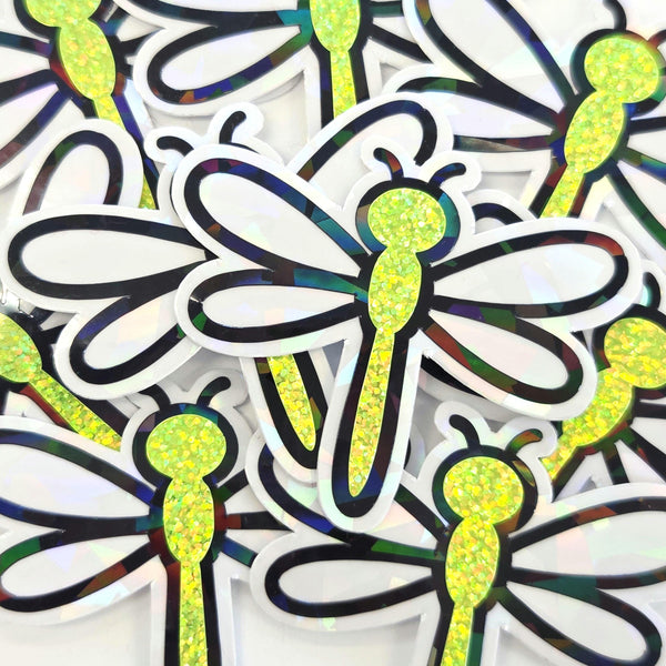 Hot Pink Dragonfly Die-Cut Stickers, Glitter Bug Vinyl Decals, Journal Crafts