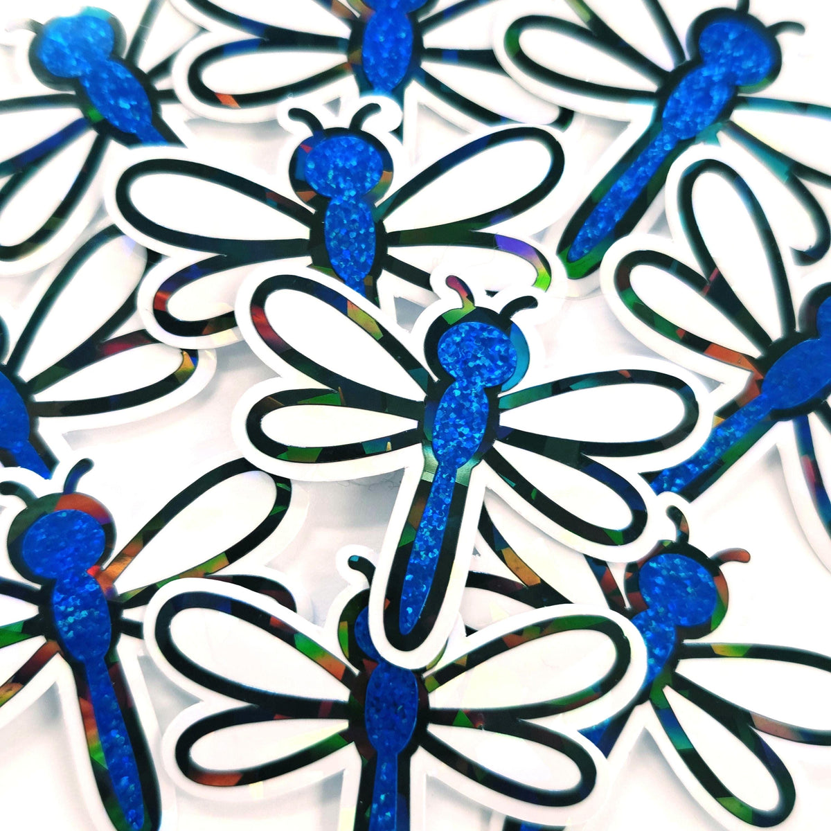 Light Blue Dragonfly Die-Cut Stickers, Glitter Bugs for Journals, Greeting Cards, Paper Craft Embellishments