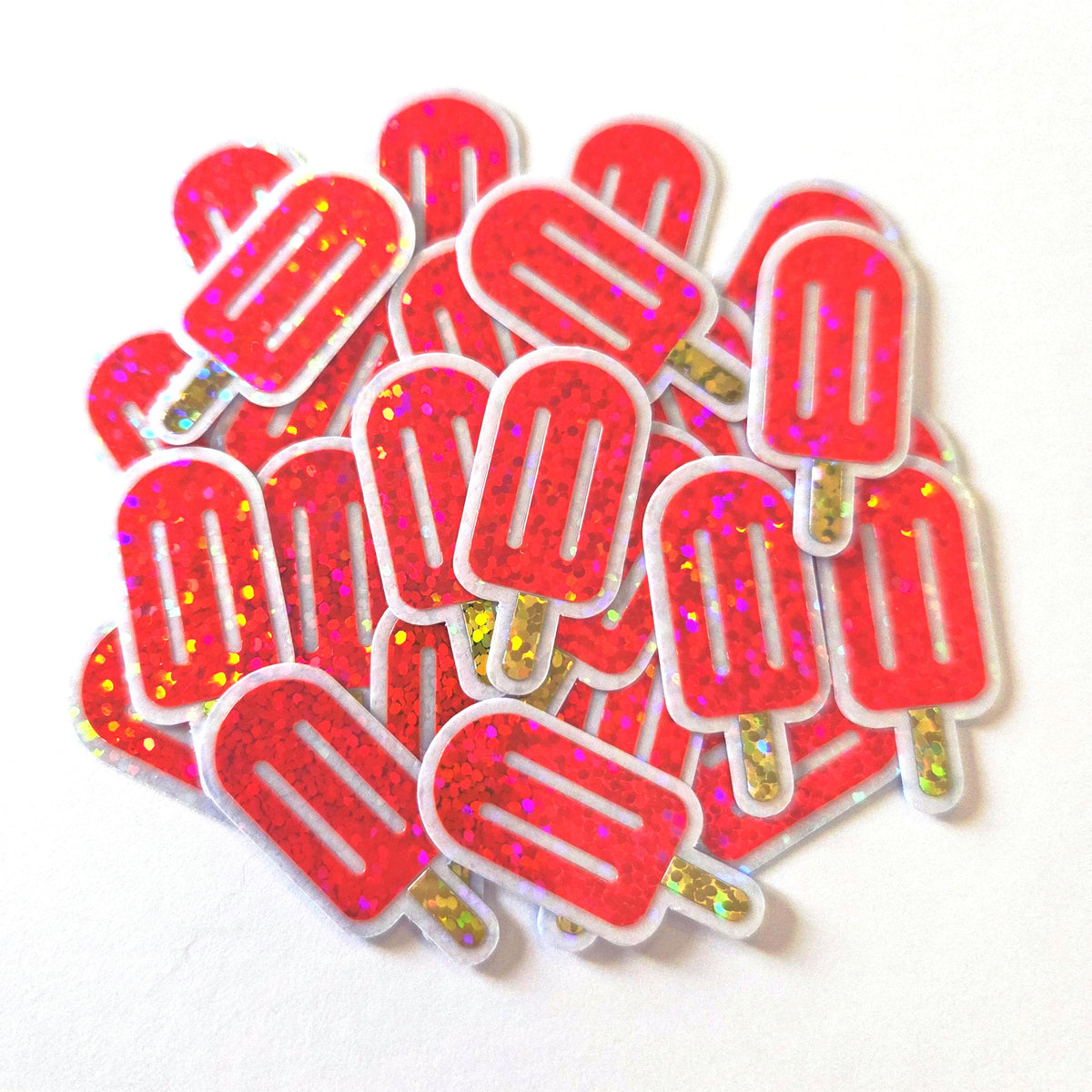 Pink Popsicle Stickers, set of 24 Sparkly Ice Pop Die Cut Stickers for Birthday Party Invitations, Envelopes, and Summer Scrapbook pages.