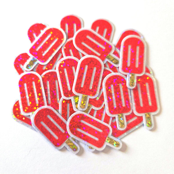 Pink Popsicle Stickers, set of 24 Sparkly Ice Pop Die Cut Stickers for Birthday Party Invitations, Envelopes, and Summer Scrapbook pages.