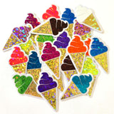 Glitter Ice Cream Cone Stickers, Multi-Color Vinyl Die Cuts for Crafts, Journals, Planners