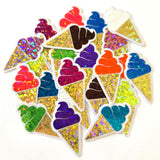 Mini Purple Ice Cream Cone Die Cut Stickers, set of 20 sparkly embellishments for DIY Crafts, choose colors