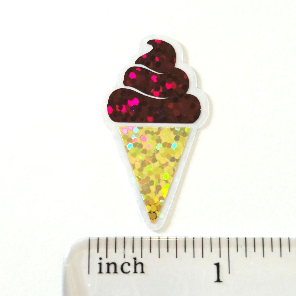 Glitter Ice Cream Cone Stickers, Multi-Color Vinyl Die Cuts for Crafts, Journals, Planners