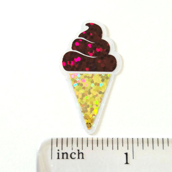 Glitter Ice Cream Cone Stickers, Multi-Color Vinyl Die Cuts for Crafts, Journals, Planners
