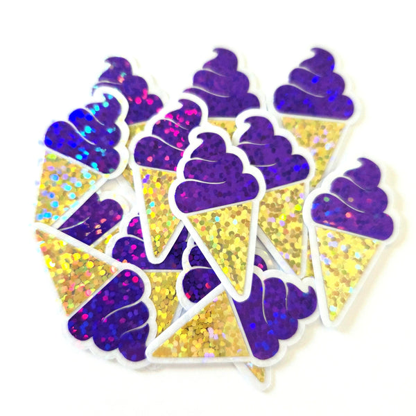 Mini Purple Ice Cream Cone Die Cut Stickers, set of 20 sparkly embellishments for DIY Crafts, choose colors