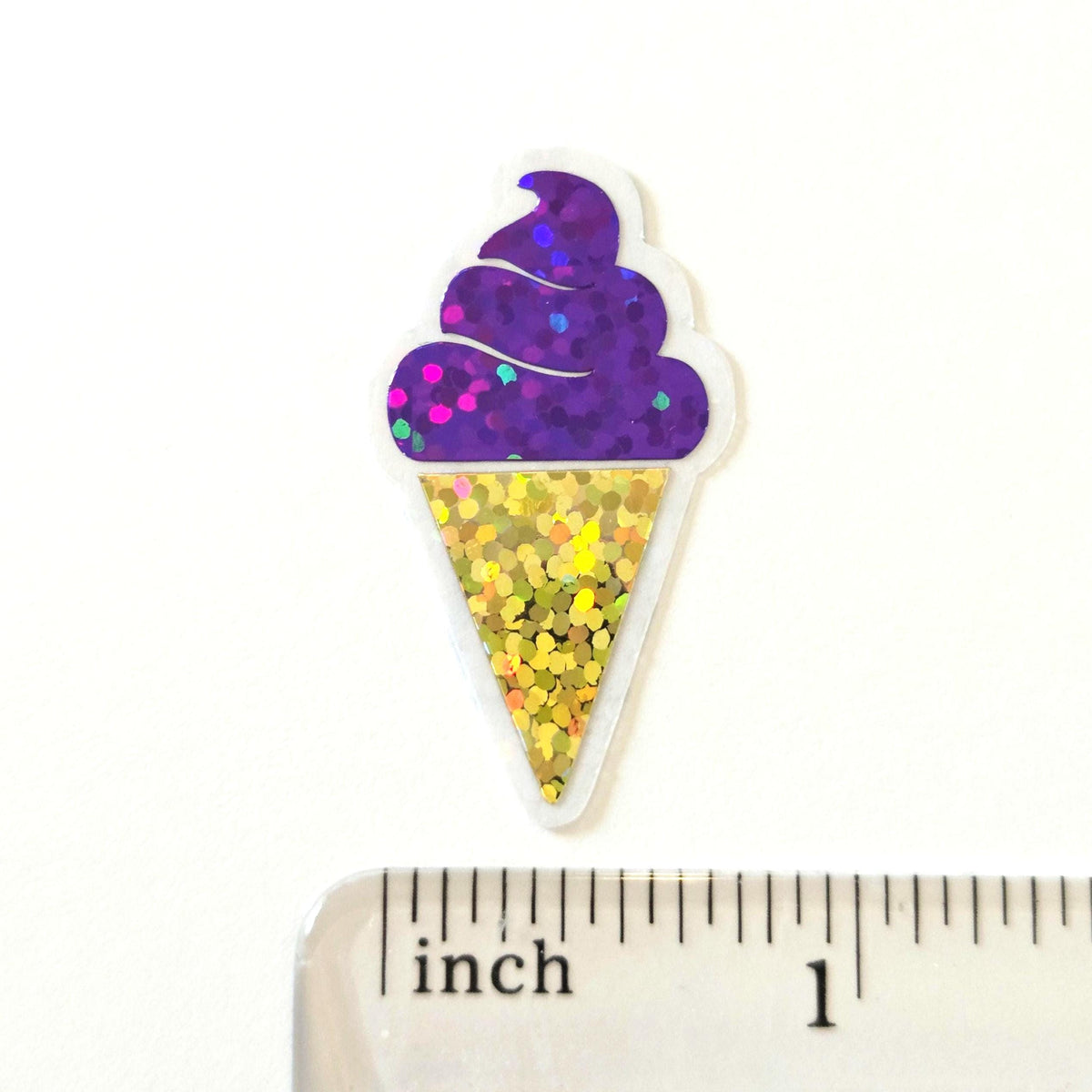 Mini Purple Ice Cream Cone Die Cut Stickers, set of 20 sparkly embellishments for DIY Crafts, choose colors