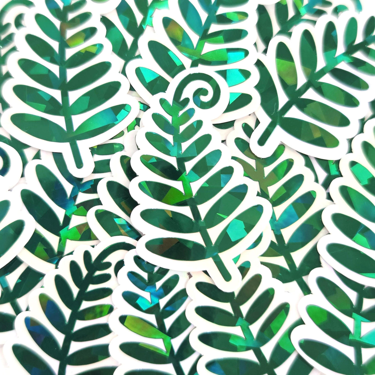 Woodland Fern Sticker, Green Glitter Die Cut leaves for cottagecore fairy gardens, notebooks, journals and scrapbook pages.