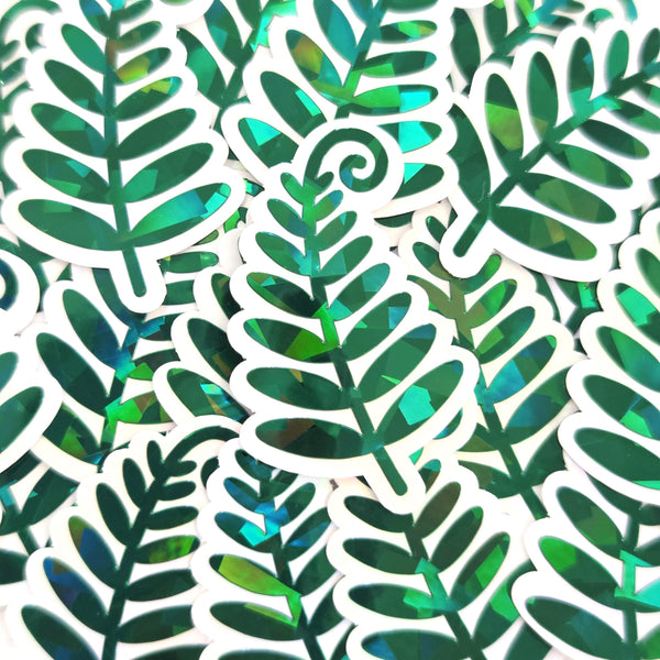 Woodland Fern Sticker, Green Glitter Die Cut leaves for cottagecore fairy gardens, notebooks, journals and scrapbook pages.
