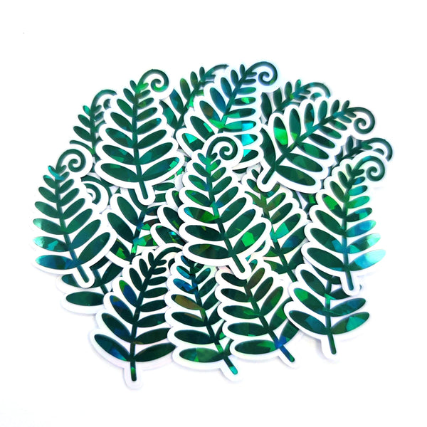 Woodland Fern Sticker, Green Glitter Die Cut leaves for cottagecore fairy gardens, notebooks, journals and scrapbook pages.