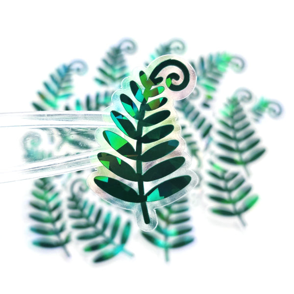 Woodland Fern Sticker, Green Glitter Die Cut leaves for cottagecore fairy gardens, notebooks, journals and scrapbook pages.