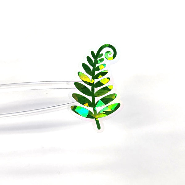 Green Woodland Fern Stickers, sparkly die cut leaves for cottagecore fairy gardens, notebooks, journals and scrapbook pages.