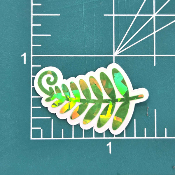 Green Woodland Fern Stickers, sparkly die cut leaves for cottagecore fairy gardens, notebooks, journals and scrapbook pages.