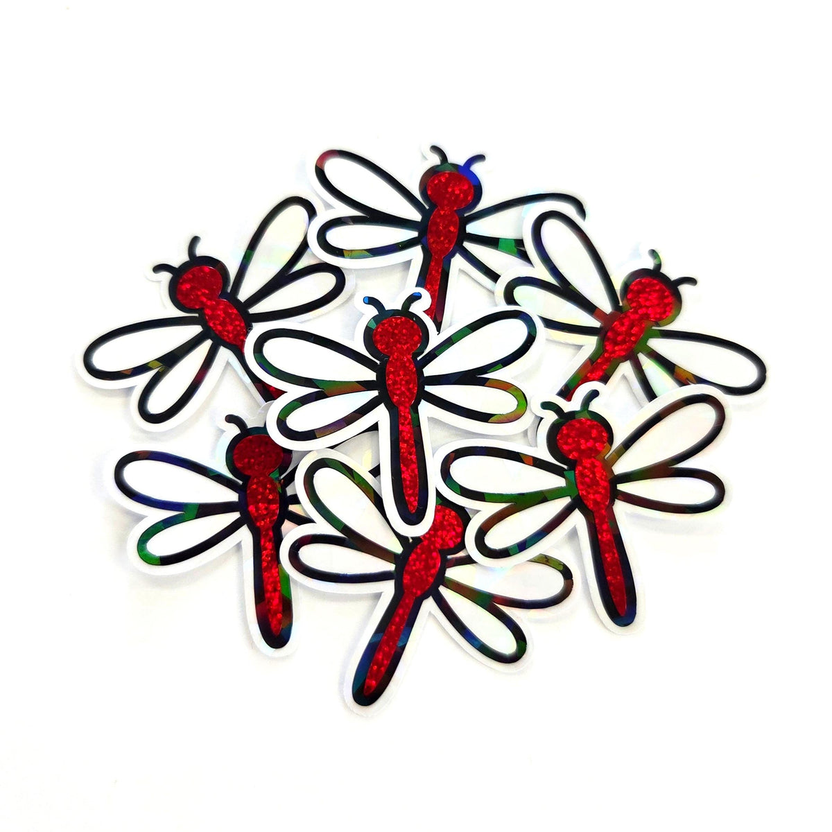 Red Dragonfly Die-Cut Stickers, Glitter Bug Vinyl Decals, Journal Crafts