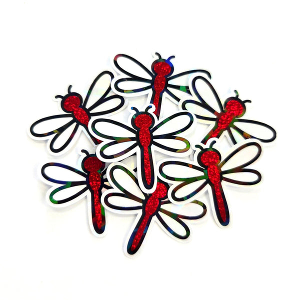 Red Dragonfly Die-Cut Stickers, Glitter Bug Vinyl Decals, Journal Crafts