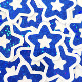 Patriotic Stars Die Cut Stickers, Red Silver Blue glitter vinyl stars for card making, journals and scrapbooks, set of 30