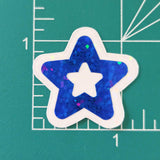 Patriotic Stars Die Cut Stickers, Red Silver Blue glitter vinyl stars for card making, journals and scrapbooks, set of 30