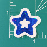 Blue Glitter Star Stickers, Vinyl Die Cuts, set of 30 stars for crafts, journals, scrapbooks and classroom projects.