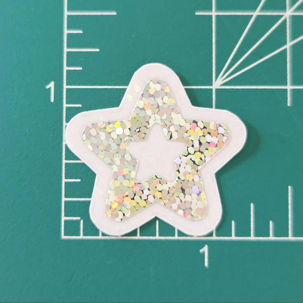 Patriotic Stars Die Cut Stickers, Red Silver Blue glitter vinyl stars for card making, journals and scrapbooks, set of 30