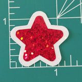 Red Glitter Star Stickers, set of 30 Vinyl Die Cuts, sparkly stars for crafts, journals, scrapbooks and classroom projects.