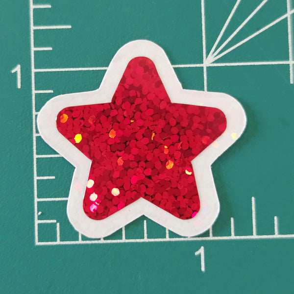 Red Glitter Star Stickers, Vinyl Die Cuts, set of 30 stars for crafts, journals, scrapbooks and classroom projects.