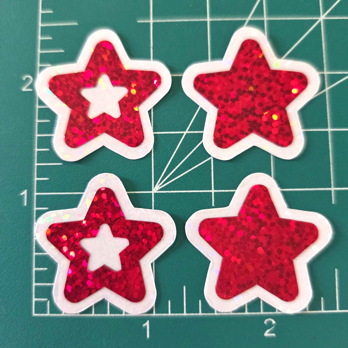 Red Glitter Star Stickers, set of 30 Vinyl Die Cuts, sparkly stars for crafts, journals, scrapbooks and classroom projects.
