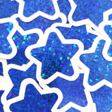 Blue Star Die Cut Stickers, set of 30 Sparkly Stars for crafts, journals, scrapbooks and classroom projects.
