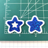 Blue Star Die Cut Stickers, set of 30 Sparkly Stars for crafts, journals, scrapbooks and classroom projects.