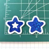 Blue Glitter Star Stickers, Vinyl Die Cuts, set of 30 stars for crafts, journals, scrapbooks and classroom projects.