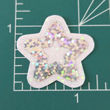 Silver Star Die Cut Stickers, set of 30 sparkly vinyl glitter stars for crafts, journals, scrapbooks and classroom projects.