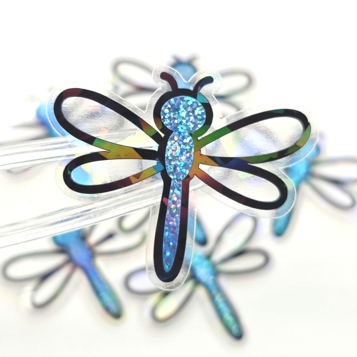 Light Blue Dragonfly Die-Cut Stickers, Glitter Bugs for Journals, Greeting Cards, Paper Craft Embellishments