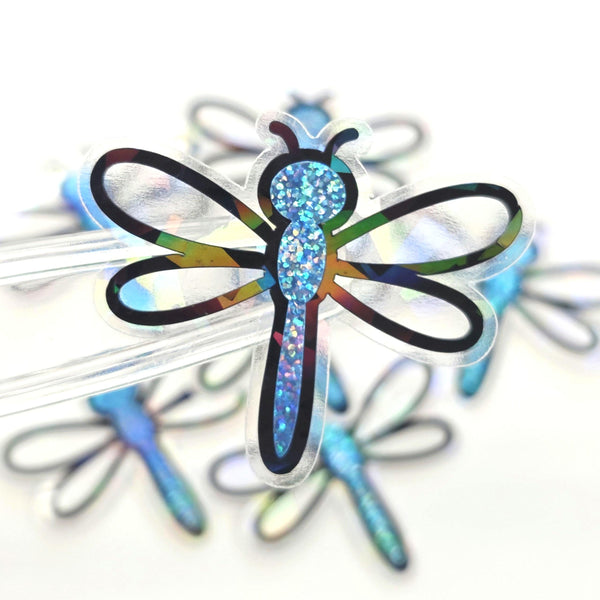 Light Blue Dragonfly Die-Cut Stickers, Glitter Bugs for Journals, Greeting Cards, Paper Craft Embellishments