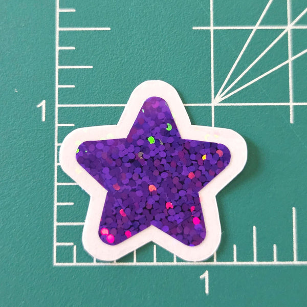 Star Die Cut Stickers in multi colors, set of 32 glitter vinyl stars for crafts, journals, scrapbooks and classroom projects.