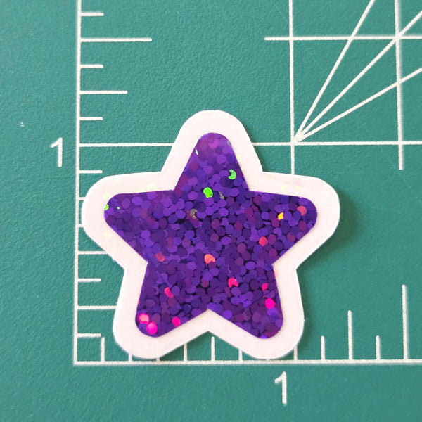 Sparkly Star Die Cut Stickers in multi colors, set of 32 glitter vinyl stars for crafts, journals, scrapbooks and classroom projects.
