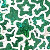 Dark Green Star Die Cut Stickers, set of 30 Sparkly Glitter Stars for crafts, journals, scrapbooks and classroom projects.