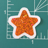 Orange Star Die Cut Stickers, set of 30 Sparkly Orange Glitter Stars for crafts, journals, scrapbooks and classroom projects.