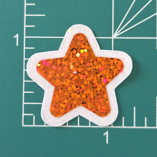 Orange Star Die Cut Stickers, set of 30 Sparkly Stars for crafts, journals, scrapbooks and classroom projects.