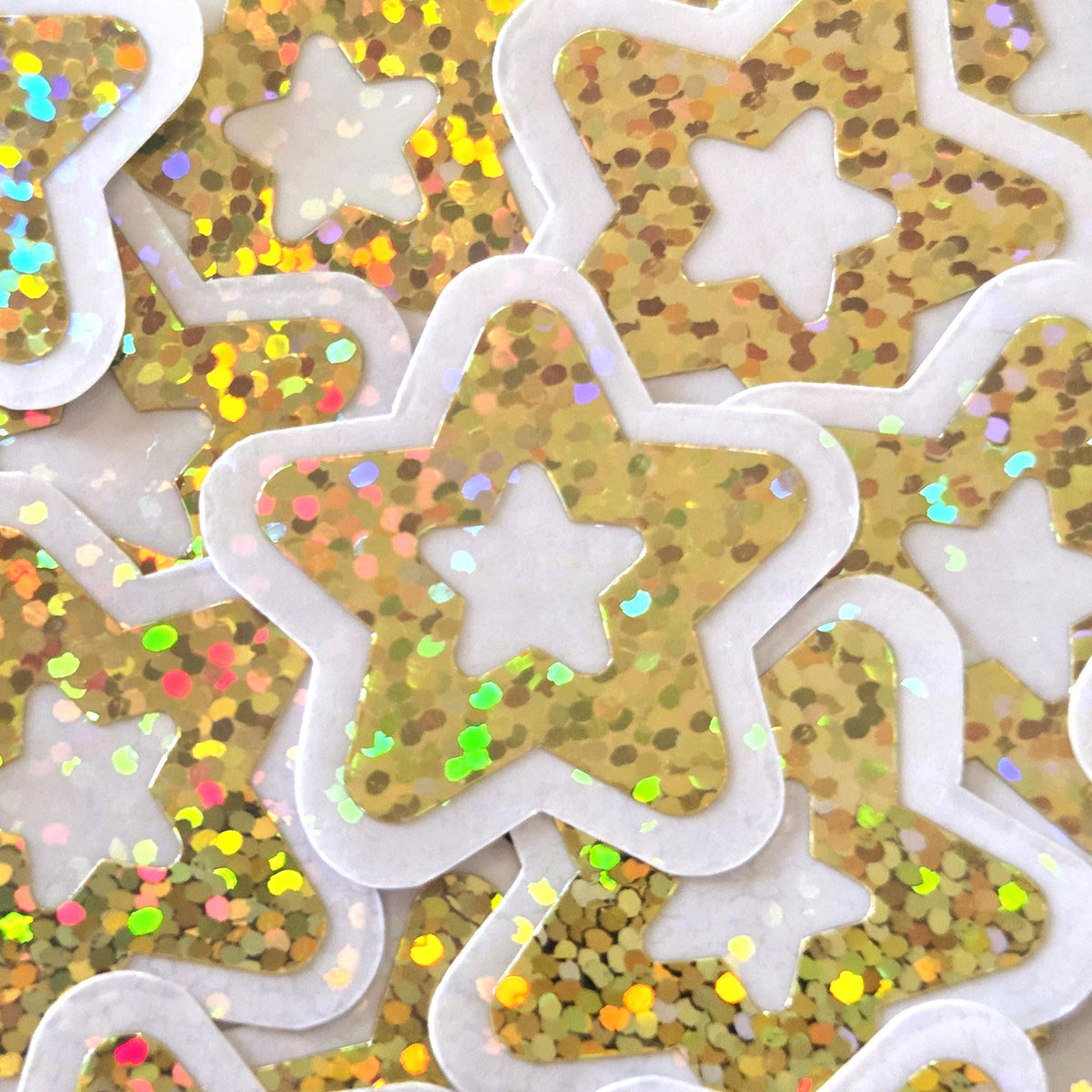 Gold Glitter Star Die Cut Stickers, set of 30 sparkly stars for crafts, journals, scrapbooks and classroom projects.