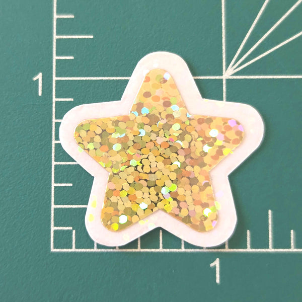 Gold Glitter Star Die Cut Stickers, set of 30 sparkly stars for crafts, journals, scrapbooks and classroom projects.